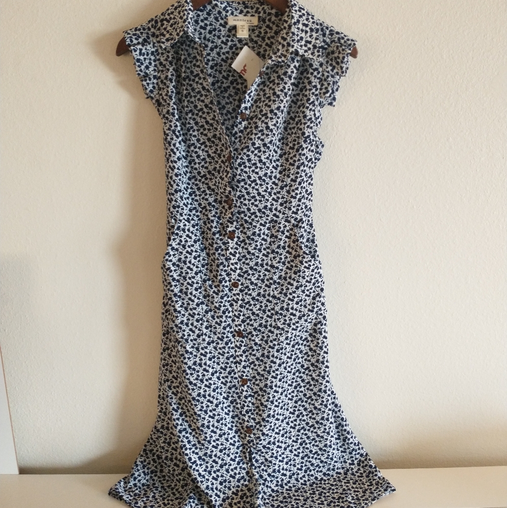 Monteau Blue and White Midi Dress